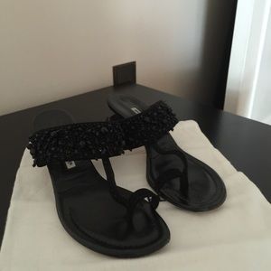 Manolo Blahnik black beaded sandal.